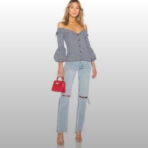 Bailey 44 Bleeding Heart Gingham Off-the-Shoulder Top - Midnight - S - NWT